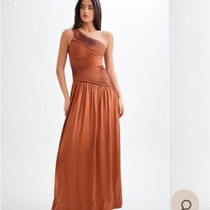 Meshki Orange Asymmetrical Ruched Sundress